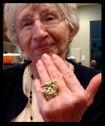 grandma modeling the forever 21 owl ring