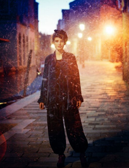 image via Toast UK winter book - snow, city street, lamplight, girl, earth tones