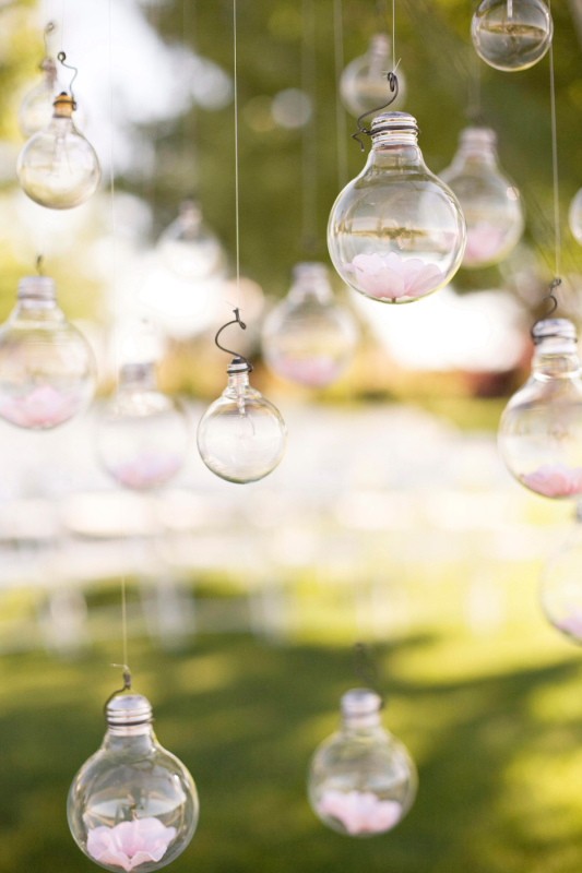 oaxacaborn outdoor pinterest board - via style me pretty - via tana photography and hope blooms floral design - hanging lightbulbs from tree