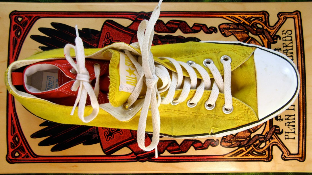 Chuck Taylor Converse All Star Shoes - Men's Yellow and Baby's Red - on Plan B Skateboard Chuck Taylor Converse All Star Shoes - Men's Yellow and Baby's Red - on Plan B Skateboard