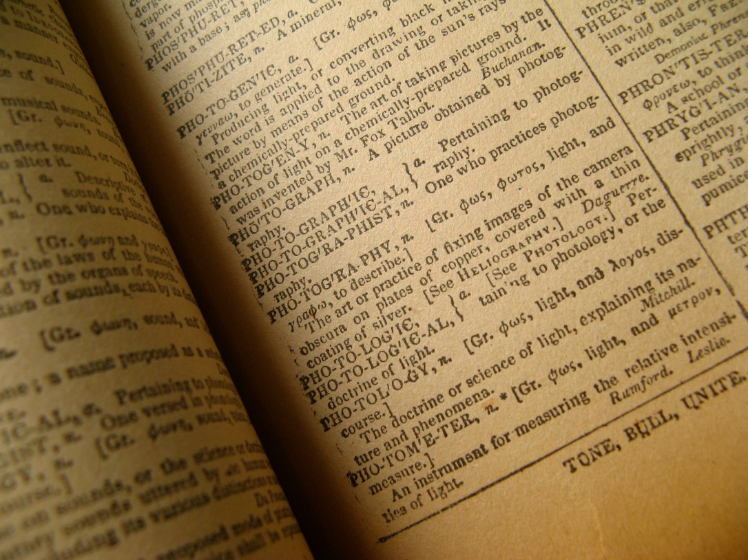 30 Day June Photo Challenge - Day 6 - Books - Definition of photography from an original 1847 Webster's Dictionary: "The art or practice of fixing images of the camera obscura on plates of copper, covered with a thin coating of silver."