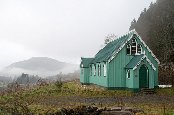 our lady of mercy, dull, scotland - beautiful ocean-green church in the mountains - maraid design