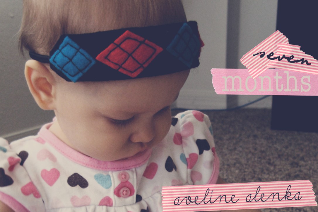 Aveline wearing argyle felt headband - Seven Month Birthday Aveline wearing argyle felt headband - Seven Month Birthday