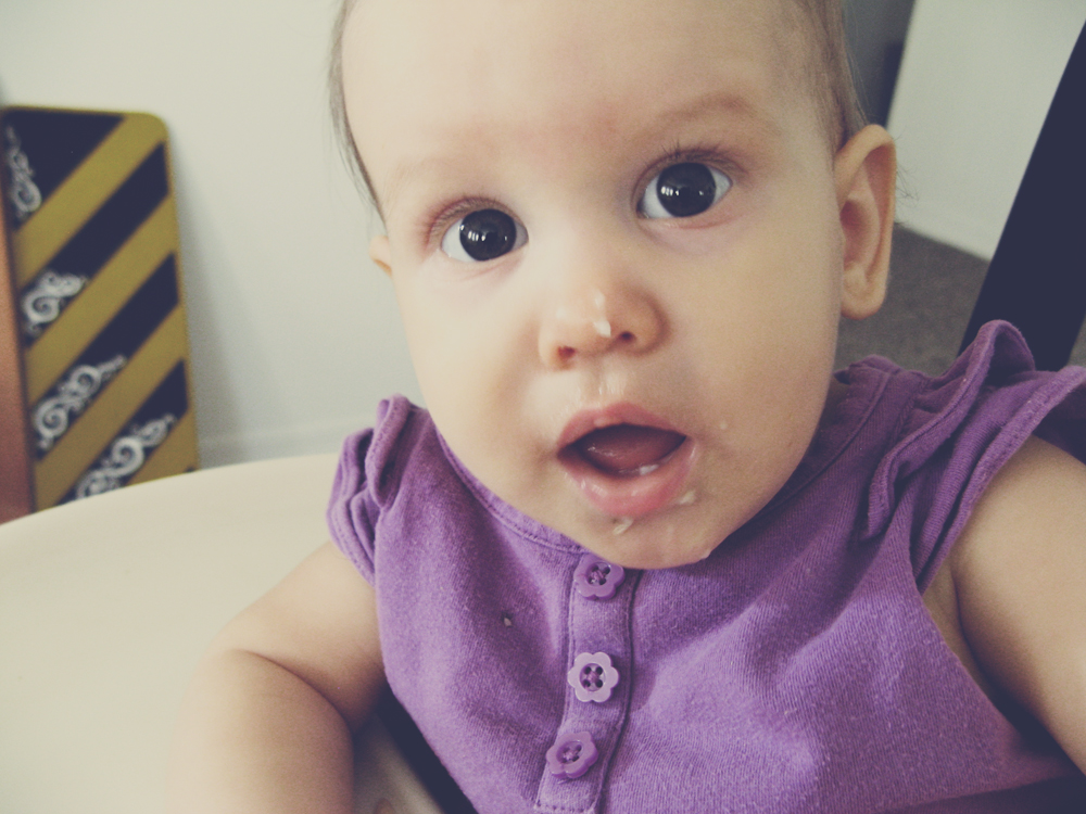 Aveline eats oatmeal