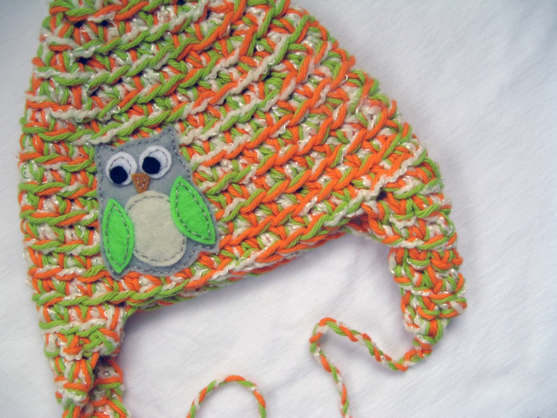 Owl Ear Flap Hat - 3 months - Oaxacaborn - FOR SALE $12 postage paid