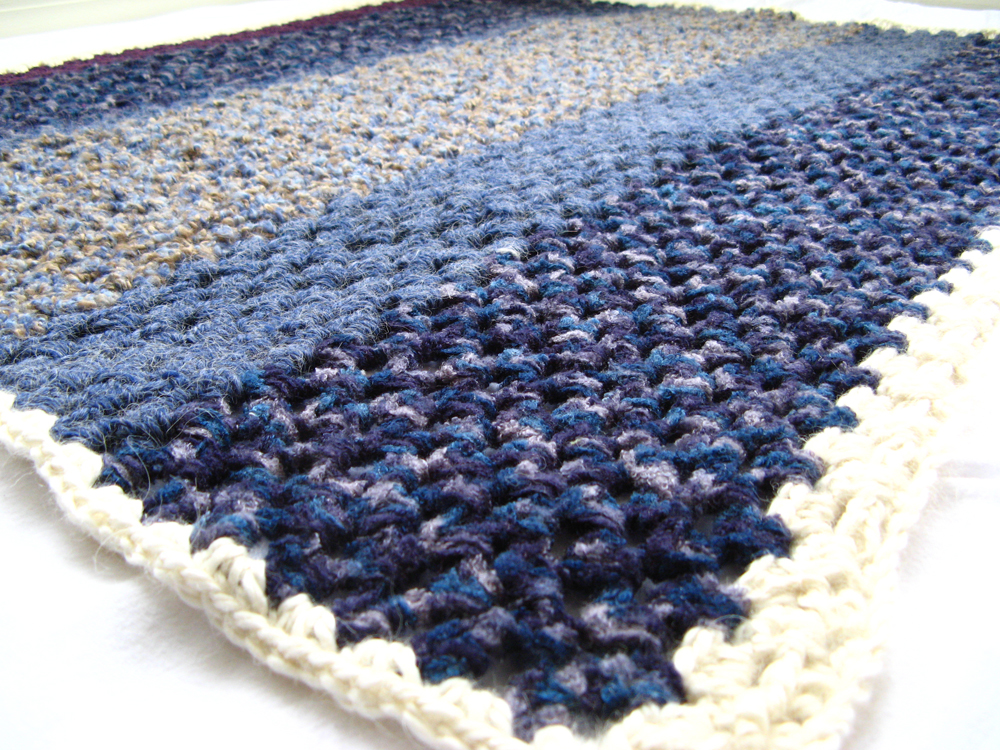 Bold Striped Baby Blanket 1 - Granny Stripe Crochet - Chenille, alpaca, and wool in blues and purples
