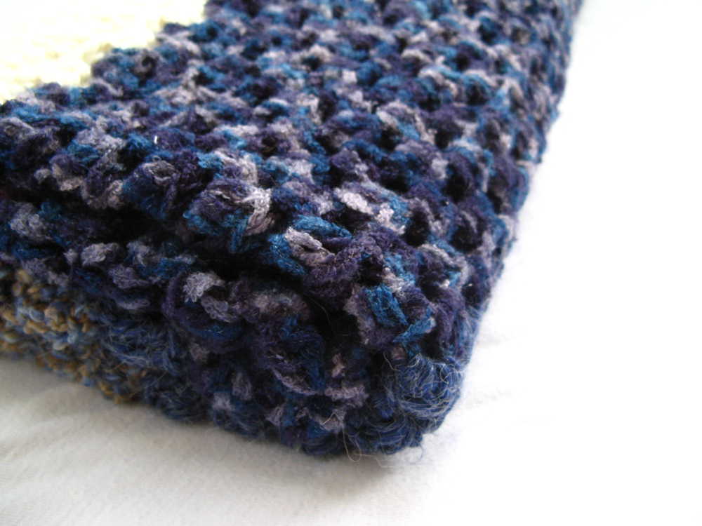 Bold Striped Baby Blanket  - Granny Stripe Crochet - Chenille, alpaca, and wool in blues and purples