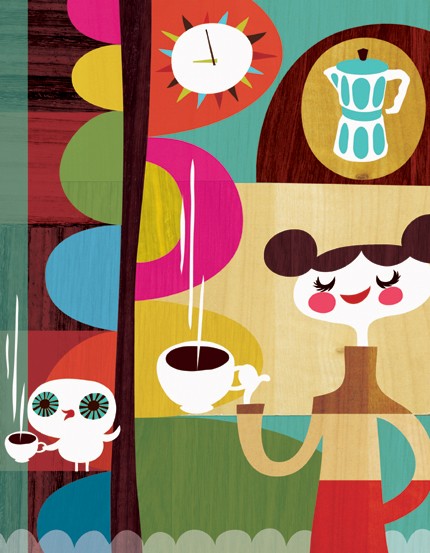 Coffee with My Owl - Helen Dardik - helendardik on etsy