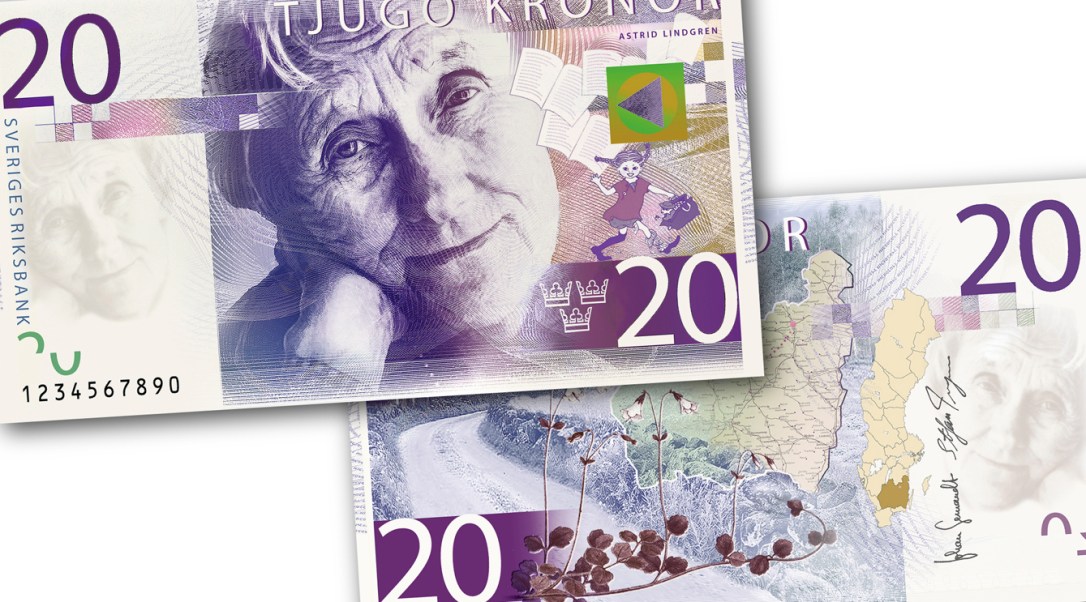 Pippi Longstocking Author Astrid Lindgren on the New 20 Kronor Swedish Banknote