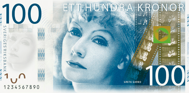 Greta Garbo on a 100 kronor Swedish bill