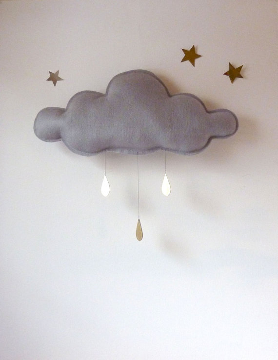 CLoud with gold raindrops and stars via Le Ptit Papillon on Etsy