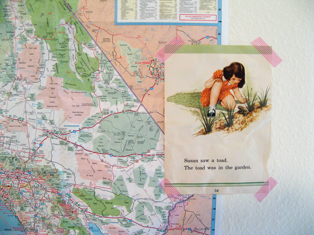 Aveline's room tour via Oaxacaborn - California map and page from vintage children's book