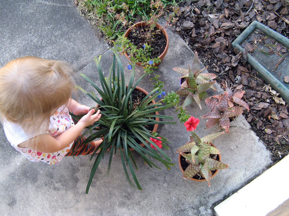 Toddler and Flowers Outside Front Door via Oaxacaborn