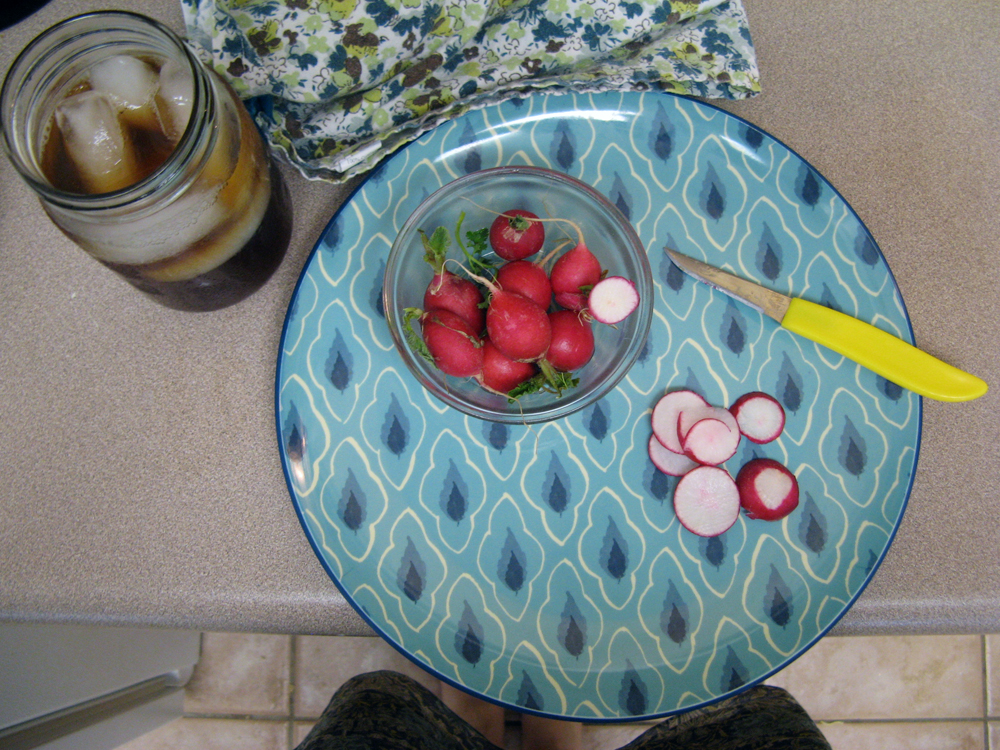 Cutting up radishes for lunch