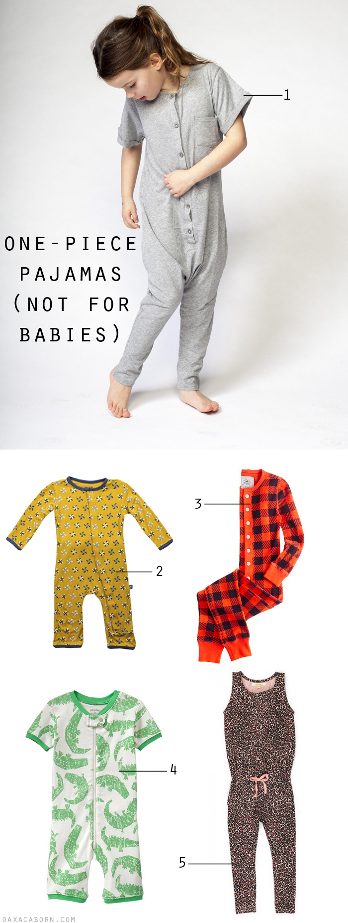 One-Piece Pajamas for 3T and above - Not for Babies - via Oaxacaborn.com