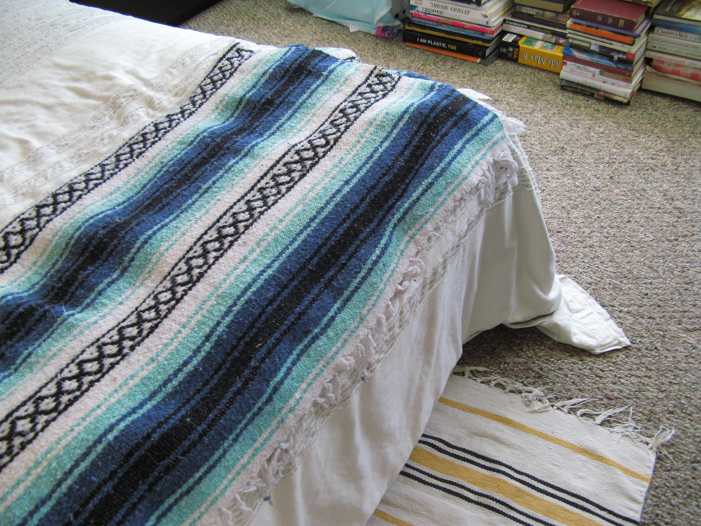 Mexican Blanket and Books on Floor