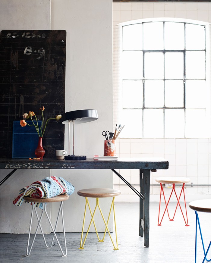 Toast UK SS15 House and Home Lookbook -- Stools with colorful hairpin legs