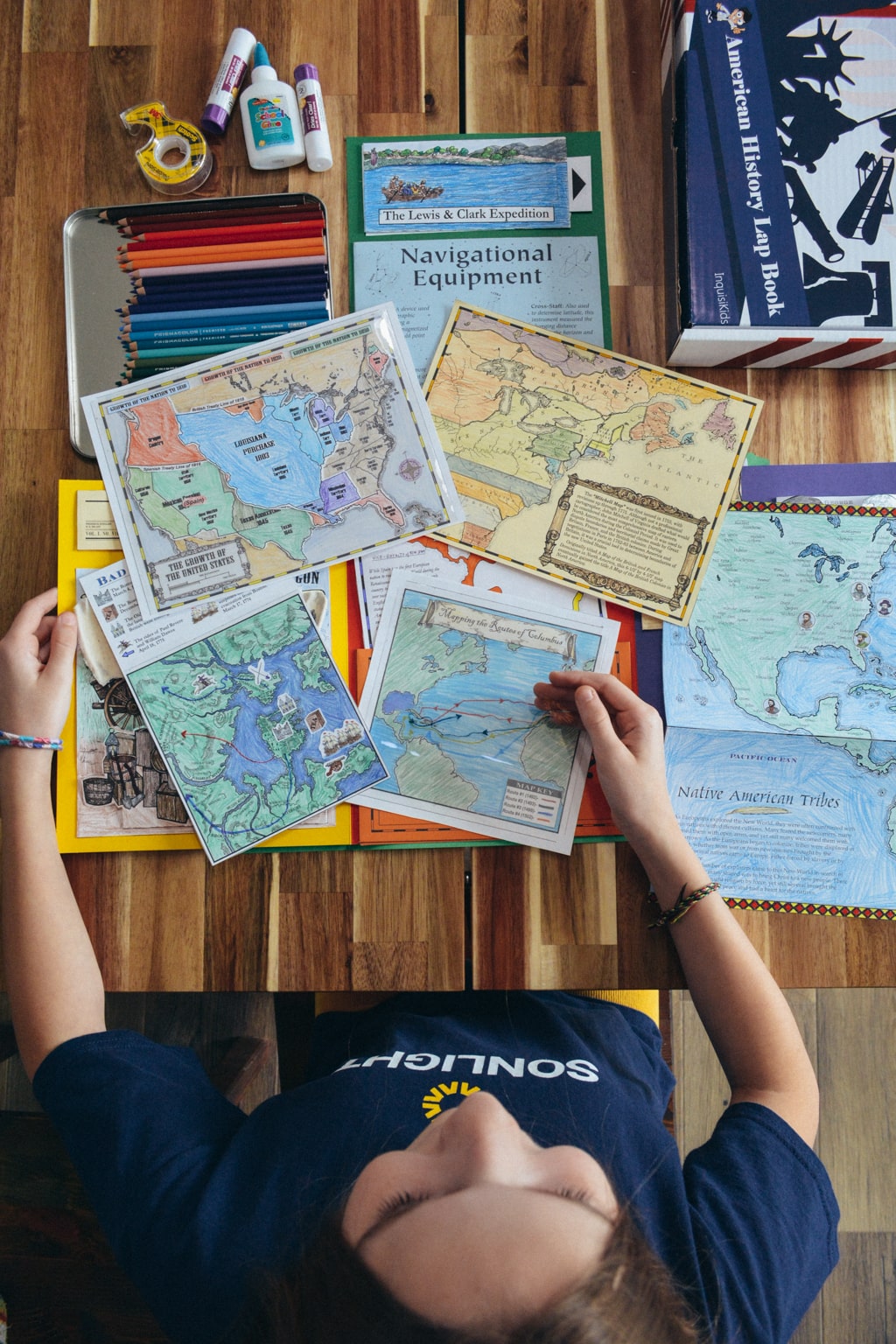 Maps and US geography inside Sonlight American history lapbook 