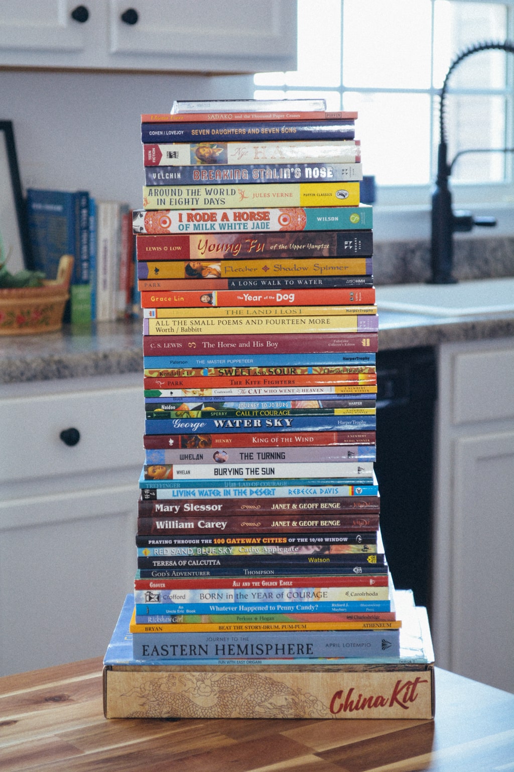 Huge stack of books from Sonlight Curriculum's History / Bible / Literature F: Eastern Hemisphere
