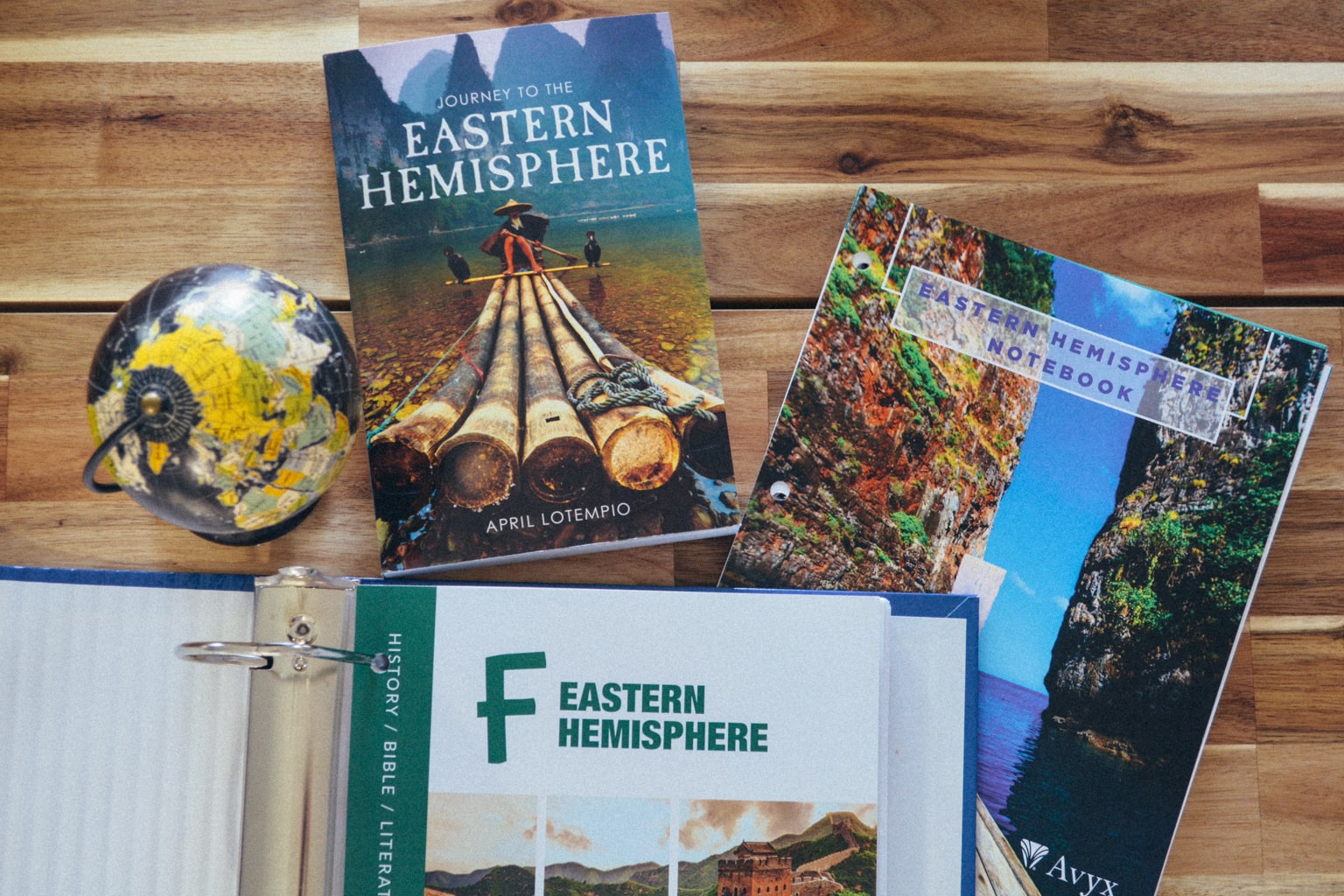 Eastern Hemisphere notebook, Journey to Eastern Hemisphere textbook, and Sonlight Curriculum Level F Instructor's Guide